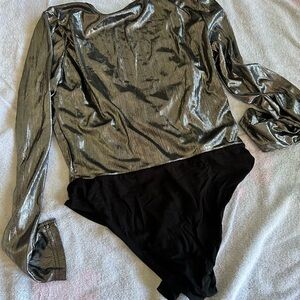 SHEIN Metallic Silver and Black Bodysuit